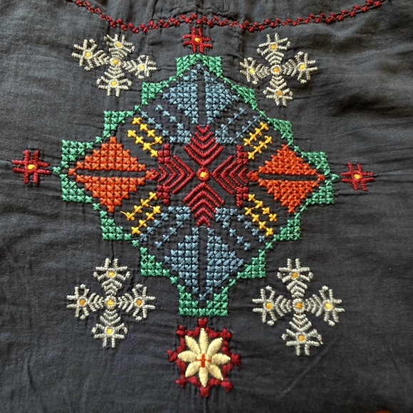 Johnny Was 3J Workshop Embroidered Bohemian Peasant Blouse Size Medium Blue - Picture 2 of 14